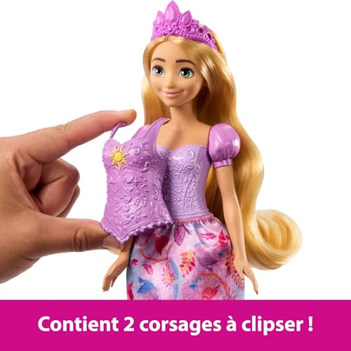 Princesses Disney Poupée Raiponce Pique-Nique et Art Coffret 2 en 1 avec 2 tenues, 9 accessoires, 2 corsages à clipser et 2 jupes, inspiré du dessin animé « Raiponce » de Disney, JBG09