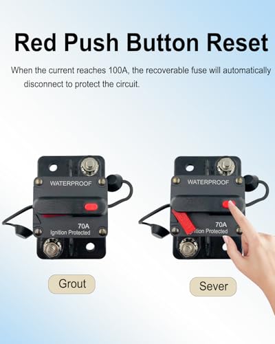 SPTSSWET 70A Auto Schutzschalter mit Manueller Reset Sicherungshalter kfz Leistungsschalter 12 V-48 V DC Sicherungsautomat für Autos, Booten und LKW