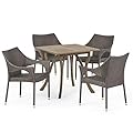 Christopher Knight Home 305218 Colin Outdoor 5 Piece Wood and Wicker Square Dining Set, Gray, 31.50" D x 31.50" W x 30.00" H