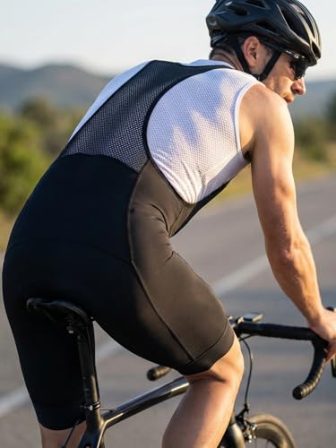 qualidyne Men\'s Cycling Bib Shorts, 4D 4-Layer Silicone Chamois, Breathable Mesh Bib, Double-Layer Leg Hem, Road Bike Black