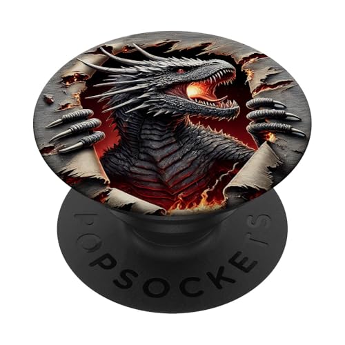Feroz ráfaga del dragón negro PopSockets PopGrip Intercambiable