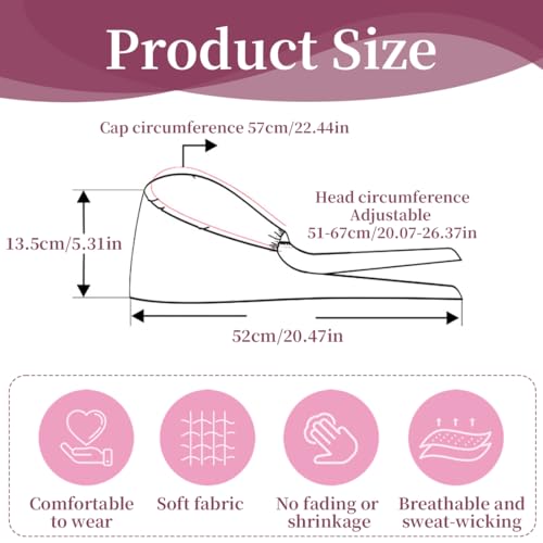 QEXUJOW Kopfbedeckungen für Krankenschwestern,1 rosarote OP-Haube für Damen, verstellbare Stoffhaube mit Baumwollmuster, Unisex-Staubhaube
