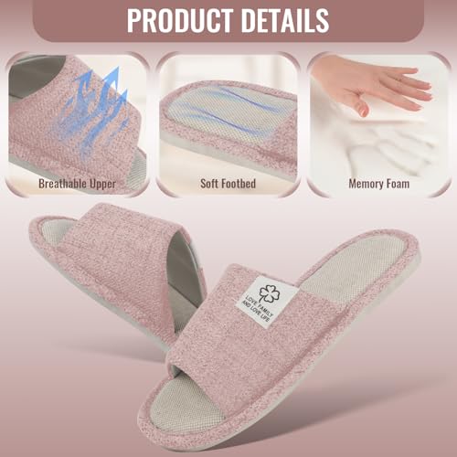 Slippers for Women,Memory Foam Soft Warm Slip On Open Toe Linen Cotton House Slippers,Anti-Skid Cozy for Indoor Outdoor Slippers2