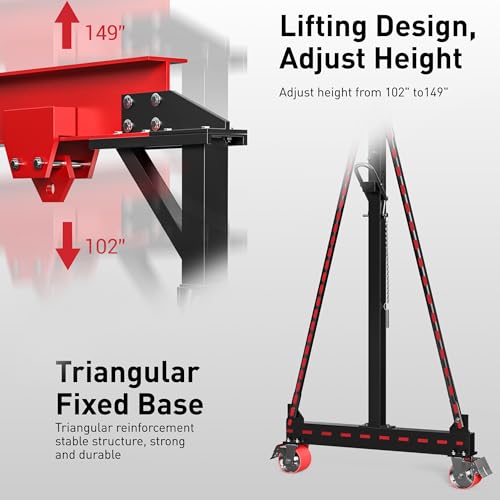 SILVEL 2 Ton 5000Lb Gantry Crane, 9.06FT Maximum Width, 8.53-12.47ft Adjustable Height, Portable Shop Lift Hoist with 2 Ton Manual Trolley, Red