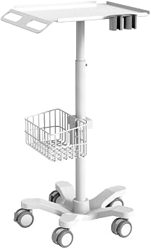 Medical Trolley Cart,Laptop Pallet Cart Stand, Height Adjustable Rolling Trolley with Storage Basket for Hospital, Clinic