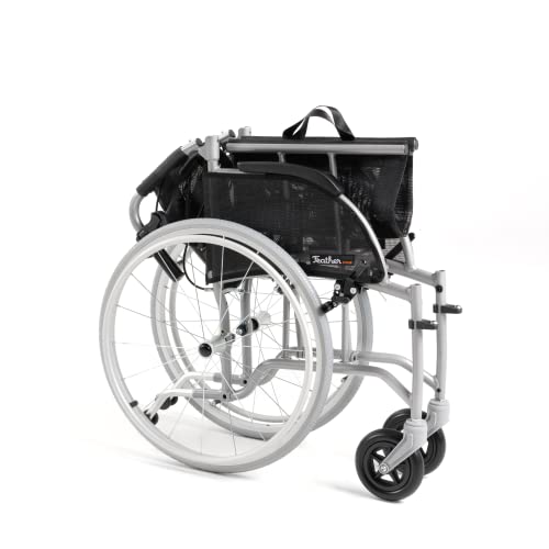 Feather Mobility - Red Cushion 13.5Lb Silver Frame Lightweight Folding Wheelchair - With Swingaway Legrests, Anti-Tippers, And Quick Release Wheels #TOP6