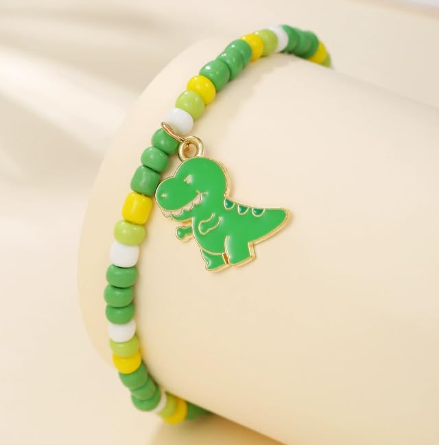 XAM Enamel Dinosaur Charm Beaded Bracelet - Colorful Alloy Jewelry Fun Party Favors & Gifts2