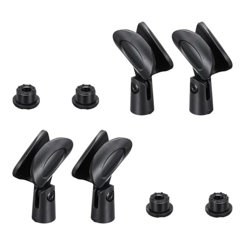 sourcing map 4Pcs Microphone Clips Adjustable Mic Holders Flexible Wireless Mic Stand Adapter for Handheld Mics with 5/8" Male to 3/8" Female Screw Adapter