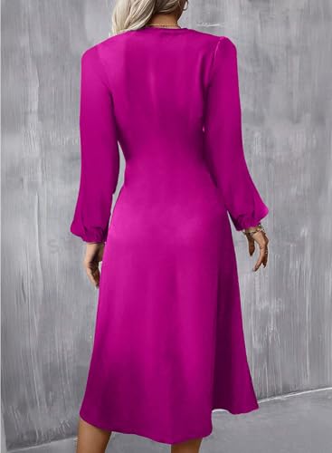 Image of Happy Sailed Women's Long Sleeve Ruched Waist Flowy A Line High Low Midi Cocktail Party Dress