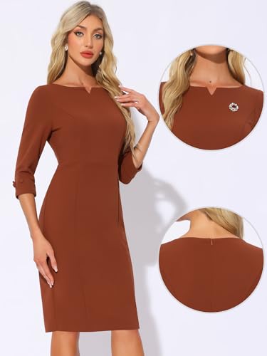 Image of Allegra K Work Dress for Women 3 /4 Sleeve Boat Neck Back Slit Sheath 2026 Professional Bodycon Business Casual Dresses