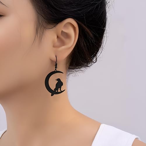 Gothic Raven Dangle Earrings for Women Black Moon Crow Earrings Vintage Punk Style Raven Earring Halloween Party Jewelry Gift3