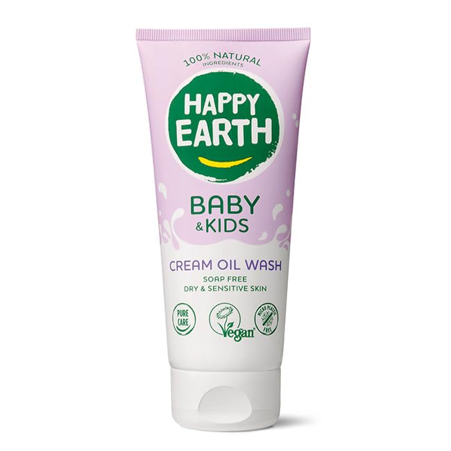 Happy Earth Gel de Lavado con Aceite - Gel de Ducha para Niños - Aceite de Baño - 100% Ingredientes Naturales & Veganos - Sin Jabón - 200 ML