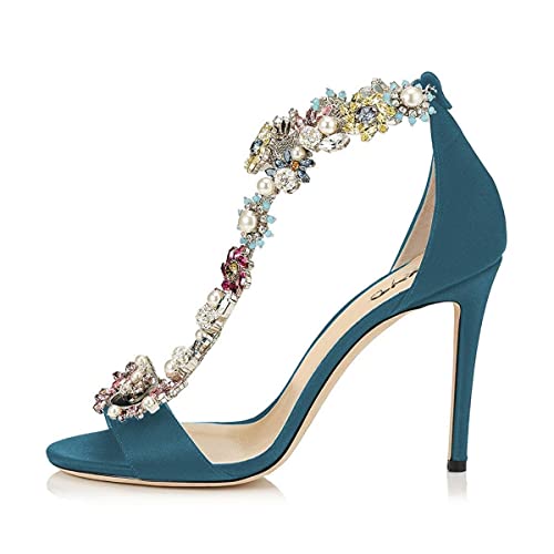 XYD Women T-Strap Bejeweled Crystal Sandals Open Toe Evening High Heels Stilettos Rhinestones Pumps Shoes2