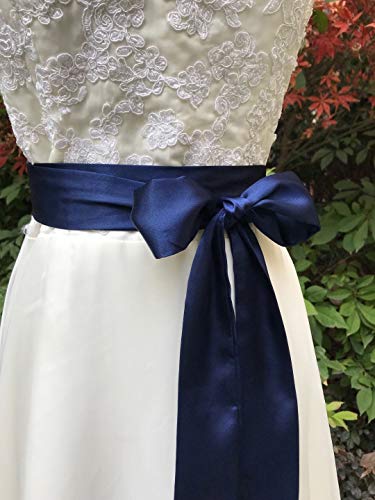 Aimecha Satin Sash Belt For Bridal Wedding Bridesmaid Dress Belt 2'' Wide Silk Satin Material (Navy) #TOP2