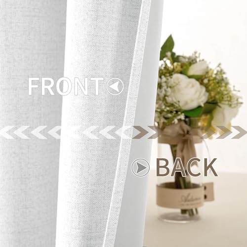 Image of MIULEE Linen Textured Curtains for Bedroom Solid 100% Blackout Thermal Insulated Bright White Grommet Room Darkening Curtains & Drapes Luxury Decor for Living Room 52 x 54 Inch (2 Panels)