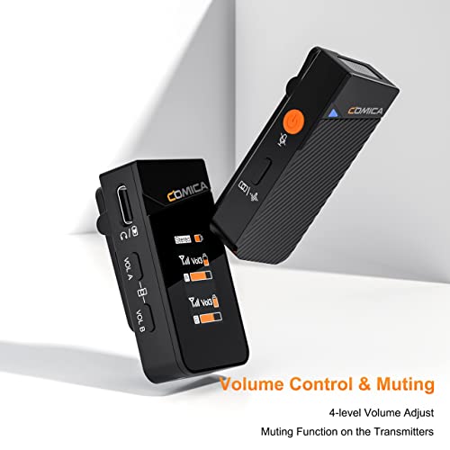 COMICA Vimo C2 Wireless Lavalier Microphone with Noise Cancellation, Safety Mode, IPS Reversible Display, Compact Wireless Lapel Mic for Android/DSLR Cameras/Computer/Live Streaming(2TX+1RX) - Image 2