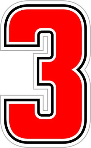 Autocollant Nombre de Course 3 Rouge pour Moto - 4R Quattroerre.it