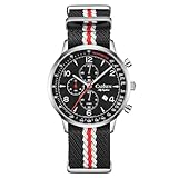 CADISEN Reloj de cuarzo para hombre, movimiento japonés, correa de nailon, resistente al agua, 50 m, cronógrafo, deportivo, homenaje, 7067 Negro