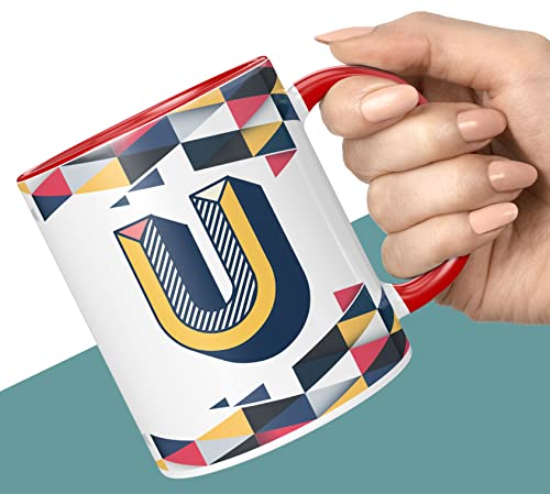 Image of 3D Colorful Alphabet Letter U Printed Coffee Mug for Girls Boys Friends Love Kids Best Gift for Birthday Anniversary Initial Letter U (Ceramic Tea Coffee Mug-350ml) - ABV3TM2 121