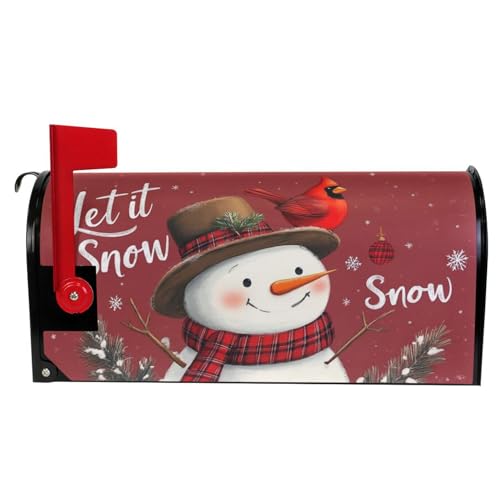 Image of Winter Snowman Red Magnetic Mailbox Covers Let it Snow Cardinal Birds Christmas Mailbox Cover Standard Size Full Magnet Garden Yard Porch Mail Boxes Cover Holiday Decorations 21 inch L x 18 inch W