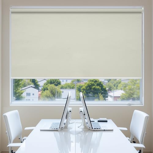 Adliy ロールスクリーン ロールカーテン 1級遮光 遮熱断熱 幅30~250cm/丈?300cm オーダーメイド UVカット プライバシー保護 目隠し 防音 闇仕切り 防寒保温 オールシーズン チェーン式 簡単取付け イエローアイボリー 幅220X丈9