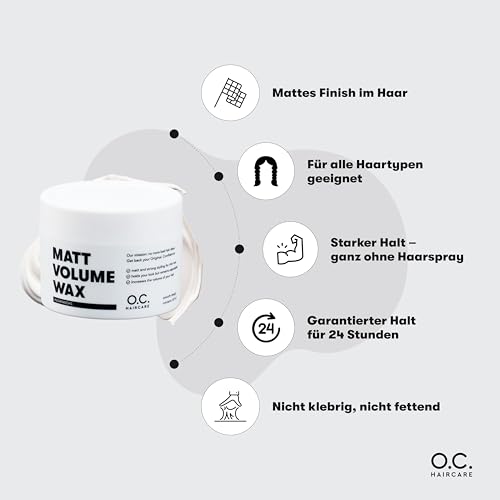 O.C. HAIRCARE Matt Volume Wax – starkes Volumen Haarwachs für Männer - 30 Tage risikofrei testen - matte Struktur, gesunder Glanz & starker Halt - kein Verkleben - ideal für feines und dünnes Haar