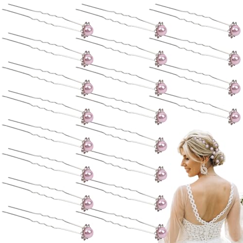 KEJOL Lot de 20 épingles à cheveux perles, accessoires mariage élégants avec strass, épingles fleurs pour femmes et filles, mariage, soirée, quotidien (Rose)