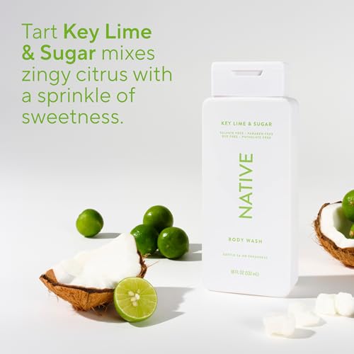 Image of Native Body Wash Contains Naturally Derived Ingredients | For Women & Men, Sulfate, Paraben, & Dye Free Leaving Skin Soft and Hydrated | Key Lime & Sugar 18 oz