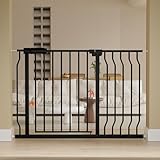 Picture of HOOOEN Extra Wide Baby Gate Extra Wide Extra Tall Dog Gates for Stairs Doorways Black Metal Tension Indoor Safety Gates with Pressure Mount 38.5-43.5 Inch Wide