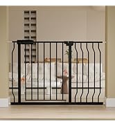 HOOOEN Extra Wide Baby Gate Extra Wide Extra Tall Dog Gates for Stairs Doorways Black Metal Tensi...