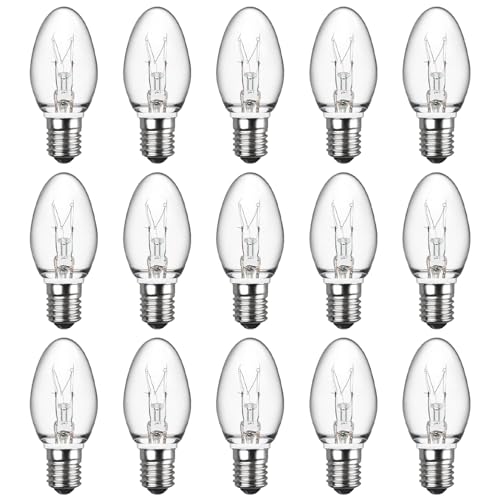 MEQIQTEK Salt Lamp Bulb - Scentsy Light Bulbs for Plug in Wax Warmer - 15 Watt Night Light Bulbs - E12 Bulbs for Household Salt Lamp - C7 Bulb Shape, 15packs