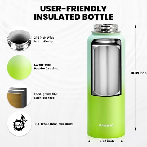 Image of RAYMYLO Insulated Water Bottle 40 oz, Triple Wall Vacuum Stainless Steel (Cold for 36Hrs, Hot for 18Hrs), Leak Proof & Non-BPA, Modern Water Flask Jug with Paracord Handle & Straw Spout Lids