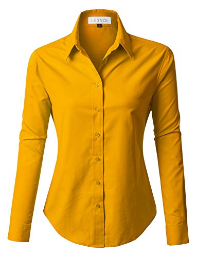 LE3NO Premium Womens Easy Care Long Sleeve Button Down Work Shirt