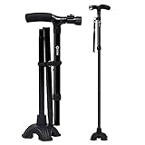 Self Standing Folding Walking Cane Lightweight Walking Stick with LED Light and Cushion Handle Adjustable Folding Cane for Men and Women