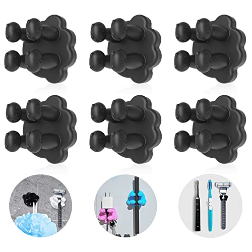 6 Pcs Silicone Toothbrush Holders Set, Wall Mounted Cute Bear Single Razor Holder For Shower, Multi-Function Waterproof Self Adhesive Hooks For Hanging In Kitchen, Bathroom, Dorm Room (Black) #TOP18