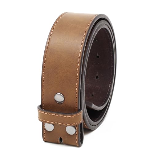 Image of BC Belts Leather Belt Strap with Vintage Distressed Texture 1.5 inch Wide with Snaps and without Buckle