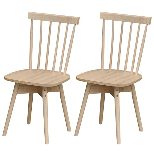 Image of COSTWAY Swivel Windsor Dining Chairs Set of 2, Farmhouse Solid Rubber Wood Kitchen Side Chair w /Curved Spindle Back, Armless Accent Chairs for Home, Dining Room, Living Room, Restaurant (Natural)
