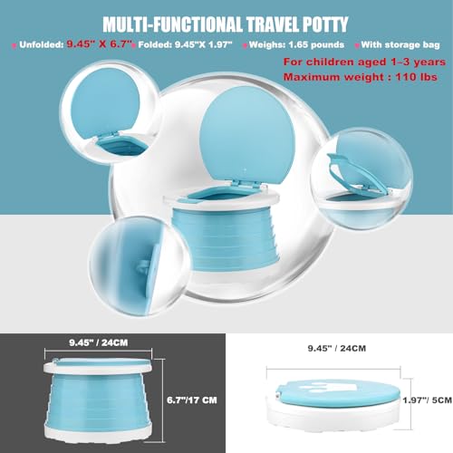 portable potty for toddler travel foldable potty seat for toddler training toilet for kids boys girls car on the go potty travel toilet chair for camping park indooroutdoor blue