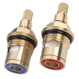 2Pcs Faucet Replacement, 1/2 Inch Turn 20 Spline Brass Ceramic Faucet Cartridges, Ideal for Hot & Cold Water| Valves