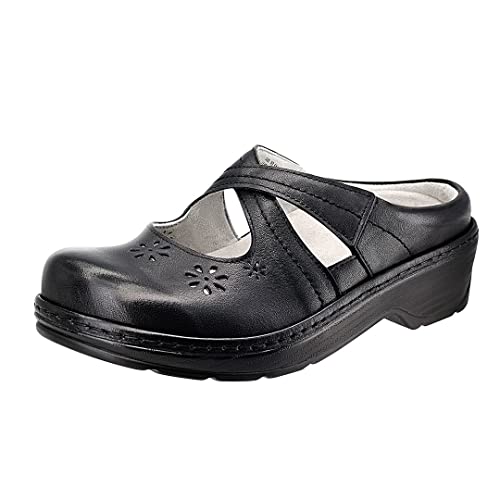 Pamir Women's Mary Jane Clogs And Mules Leather Shoes With Arch Support Black Floral Size 9 M Us #TOP25