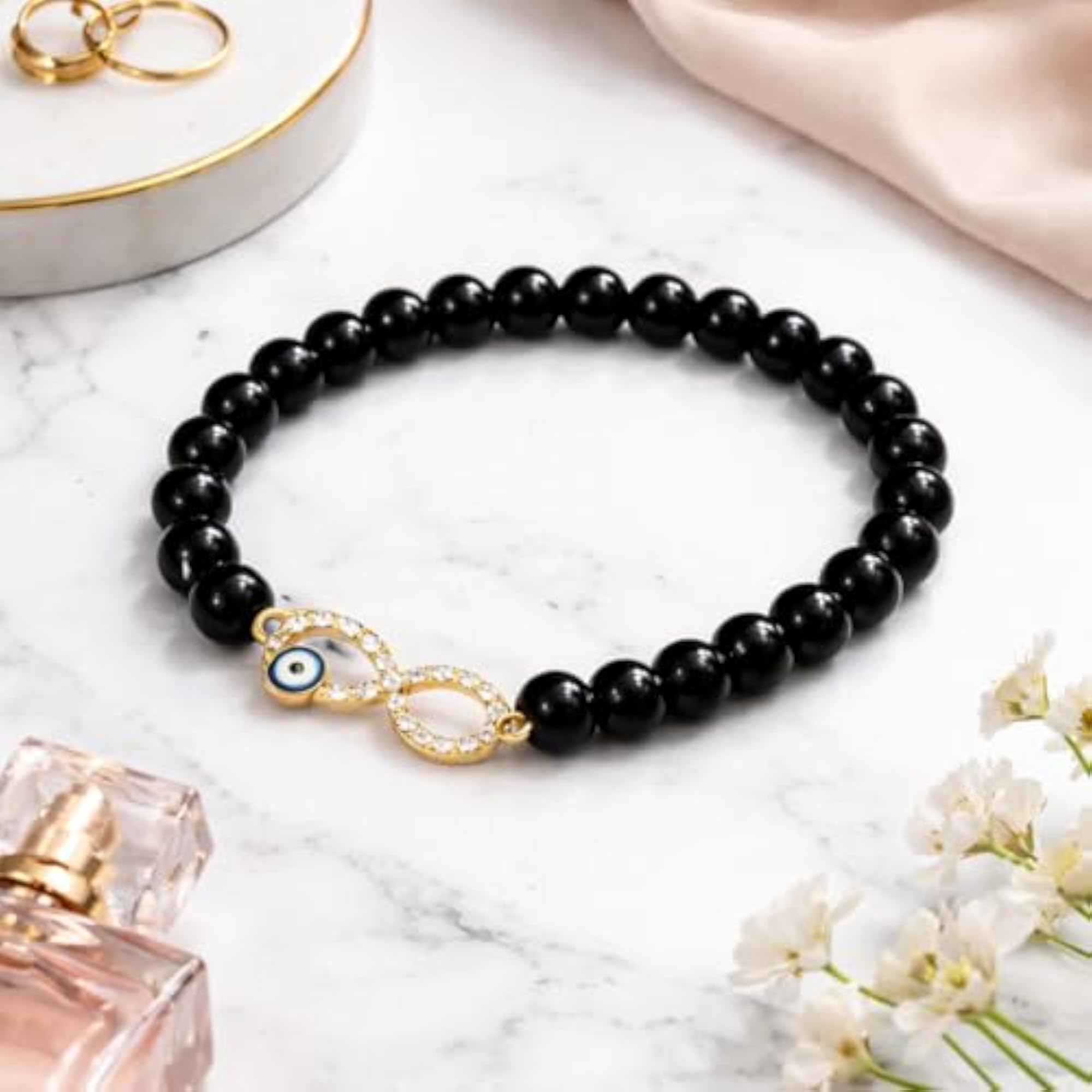 Black Beads Evil Eye Infinity Bracelet for Men & Women
