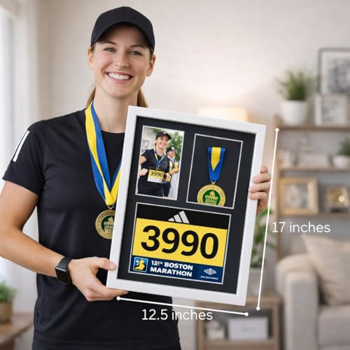 3-in-1 Shadow Box Display with Real Glass (Medal, Race Bibs, and Photo Display) – Marathon Medal Display and Frame, Triathlon & Running Bib Holder, Wall-Mounted, Real Tempered Glass- White by MedalAwardsRack - Image 4
