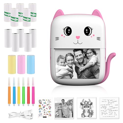 Mini Bluetooth Thermal Printer with 13 Rolls - Pink