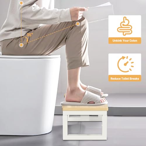Portable Toilet Potty Stool for Adults, 6\" and 7\" Adjustable Height, Foldable Wood Poop Squat Stool for Potty Training, Sturdy Poop Step Stool, Improve Bathroom Posture and Comfort - Thumbnail 2