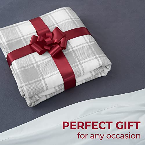 Mellanni Organic Cotton King Duvet Cover Set - 3Pcs Bedding Set, 2 Shams & 1 Duvet Cover - Plaid Duvet Cover With Button Closure - Duvet King Size Set - Home Bedding (King, Gray Plaid) #TOP5