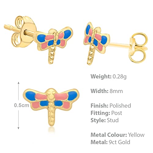 Boucles d'oreilles libellule or jaune 9 ct Carissima puces rose violet - 4