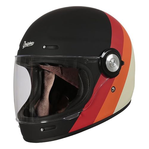 Origine Vega Vintage - Casco integrale Primitive opaco nero rosso - Casco da moto/casco da motociclista