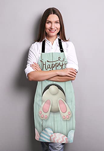 Lefolen Happy Easter Day Colorful Egg Bunny Apron Spring Easter Adjustable Bib Apron Kitchen Cooking Baking Gardening Apron For Women Men #TOP2