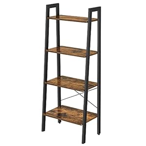 VASAGLE Ladder Shelf, Bookshelf, 4-Tier Industrial Storage Rack for Living Room, Bedroom, Kitchen, Rustic Brown and Black LLS44X