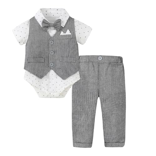 Image of YALLET Baby Boy Clothes Suit Infant Boy Wedding Christening Outfits, 4Pcs Set Easter Baptism Outfits for Boys 0-24 Months
